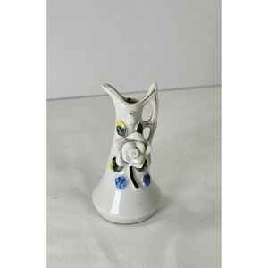 VTG MCM Occupied Japan Mini Pitcher Vase 3D Rose Hand Painted 3.5" Shabby Chic